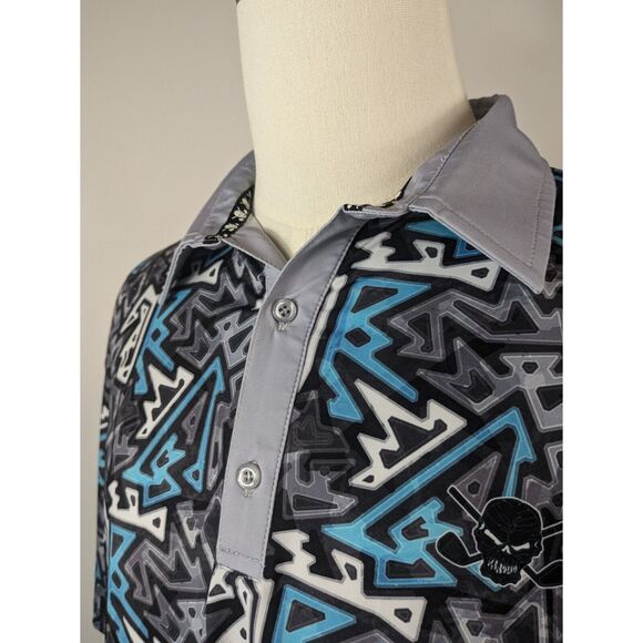 Tattoo Golf Men's L Polo Zone 18 Gray Blue Geometric Design Performance Active - Picture 8 of 11